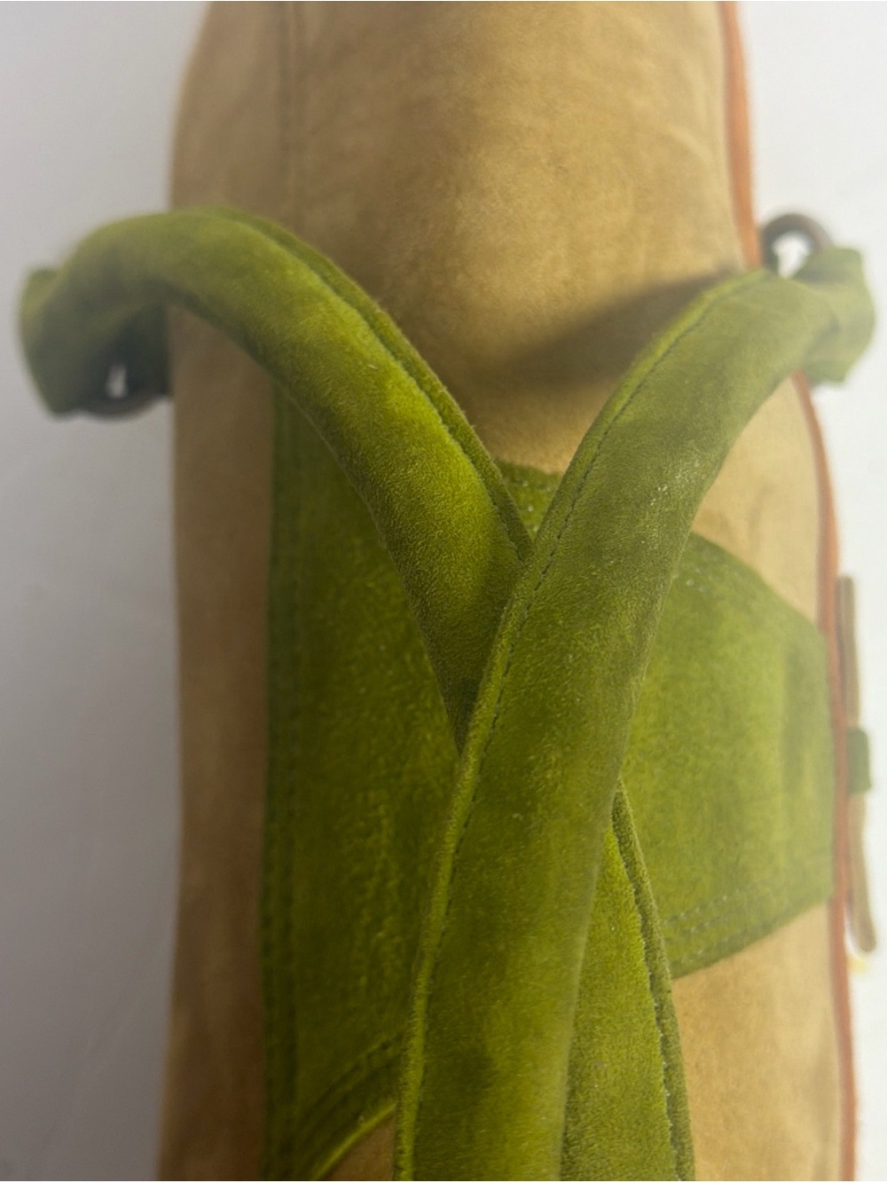 Vintage Y2K Via Spiga Tan Green & Burnt Orange Goat Suede Shoulder Purse - Picture 15 of 16